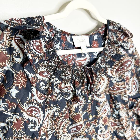 Cleobella Womens Top Jillian Blouse Button Up Ruffle Avalon Block Brown Size XS - Picture 6 of 11